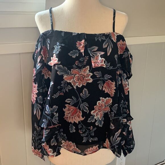 Olivaceous cold shoulder sheer ruffle blouse sz small - Picture 2 of 16